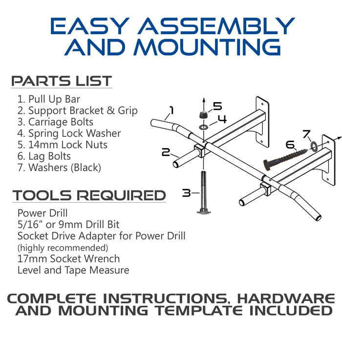 Wall Mount Pull Up Bar with 4 Grip Positions