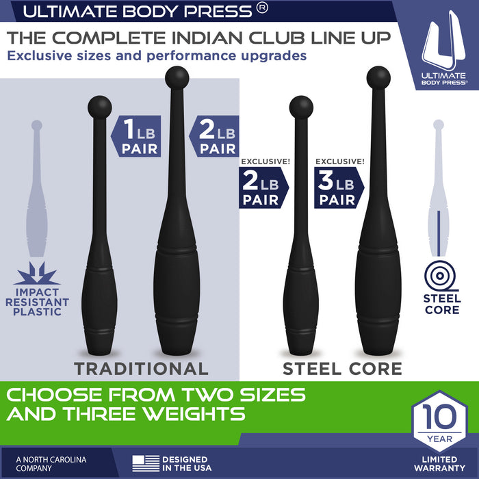 Indian Clubs 1lb, 2lb and 3lbs pairs