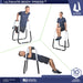 Image demonstrating the versatility of the Dip Bar Fitness Station, showing a user performing tricep dips, bodyweight rows, and knee raises for a full-body workout