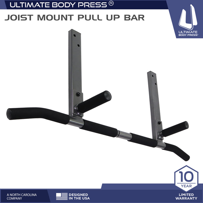 Ceiling Mount Pull Up Bar with Reversible Risers for 16 and 24 Inch Joists  with Optimum Grip Spacing by Ultimate Body Press