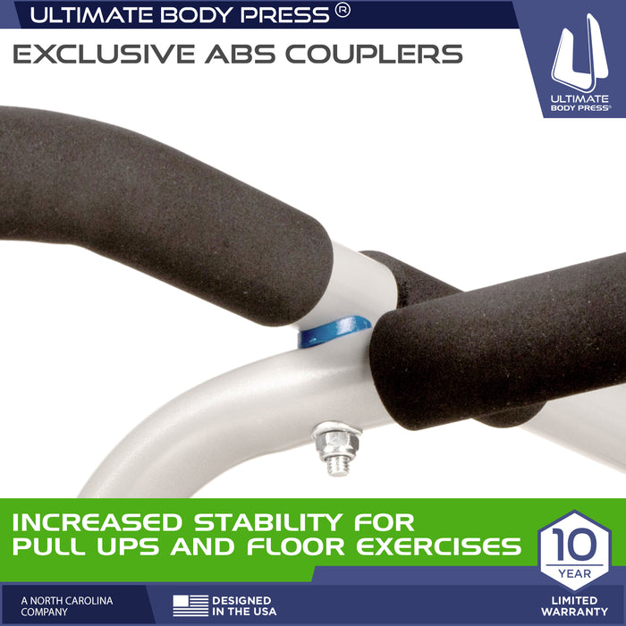 Close-up of the XL Pull Up Bar featuring exclusive ABS couplers for increased stability during both pull-ups and floor exercises.